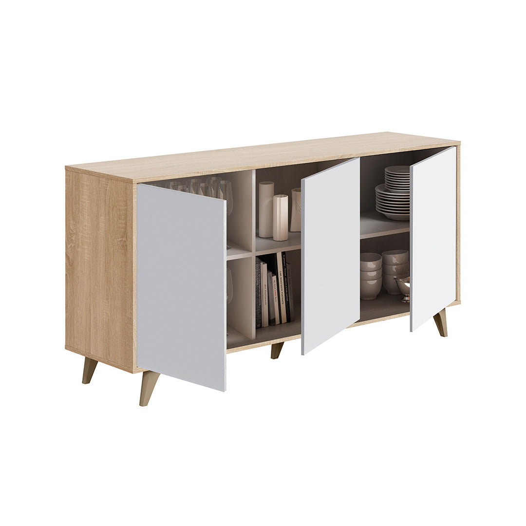 Buffet 3 portes ARTIK 75 x 154 x 40 cm chêne et blanc