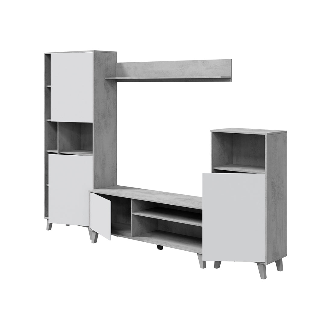 MUEBLE SALÓN MODULAR 4 PIEZAS GRIS Y BLANCO ARTIK 