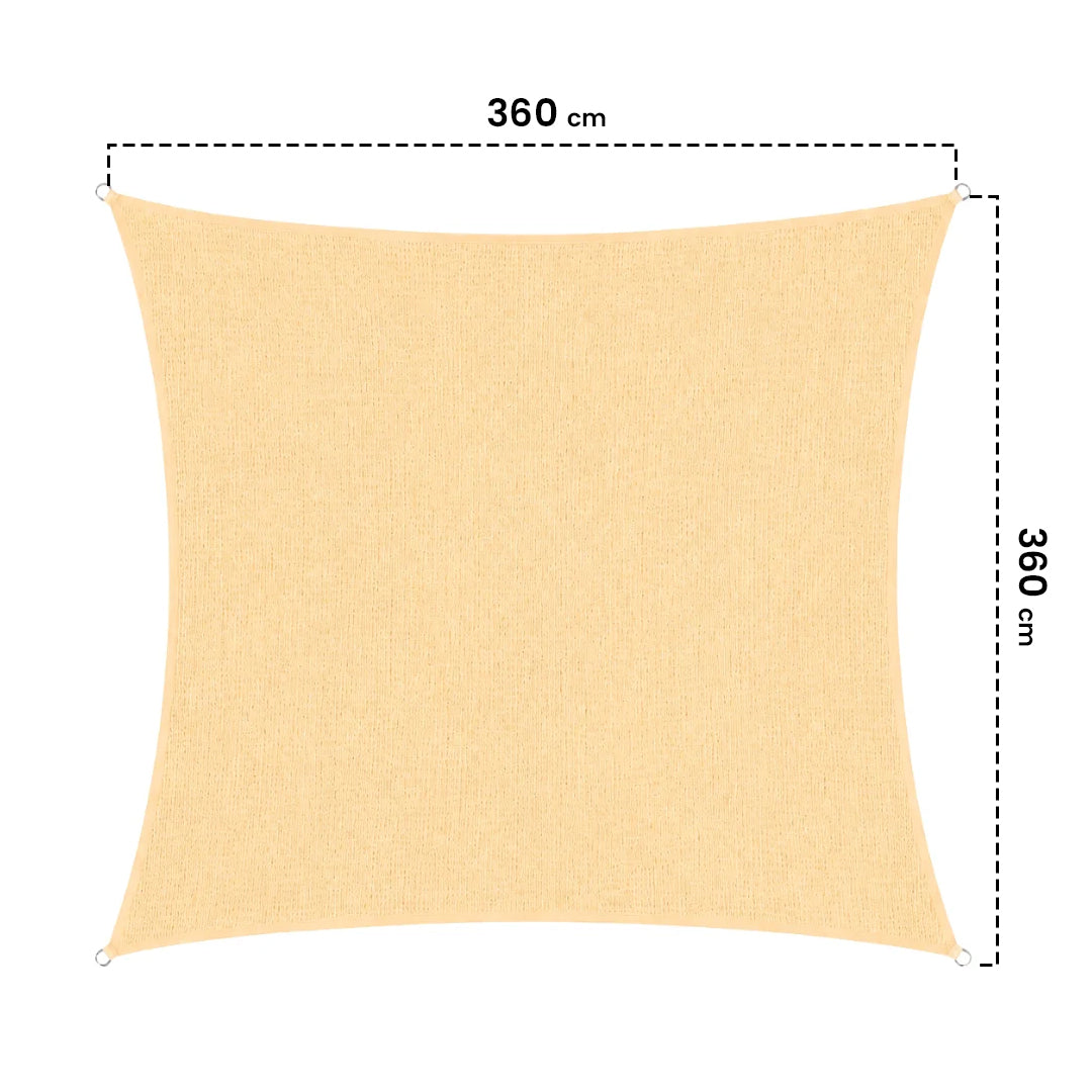 Tenda a vela permeabile, rettangolare, 3,6x3,6 m, beige, esposta a nord