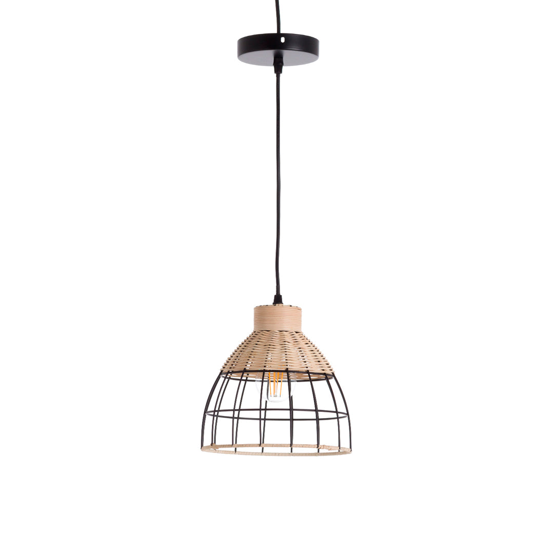 Lampada a sospensione da soffitto Fei in metallo e rattan nero 22x21 cm