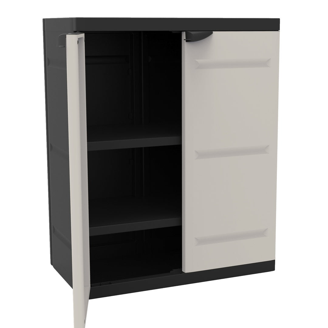 Mobiletto in resina di media altezza con 2 ripiani, nero e beige, 70x44x88 cm