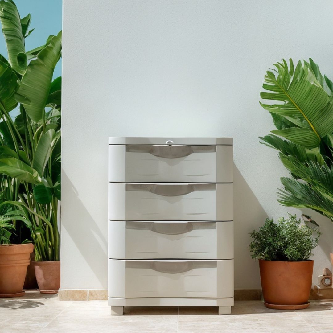 Commode à 4 tiroirs, 70 x 45 x 100 cm, beige