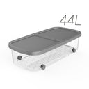 Contenitore portaoggetti da 44 litri con coperchio color argento. Design moderno e resistente, ideale per organizzare gli oggetti a casa o in ufficio.

