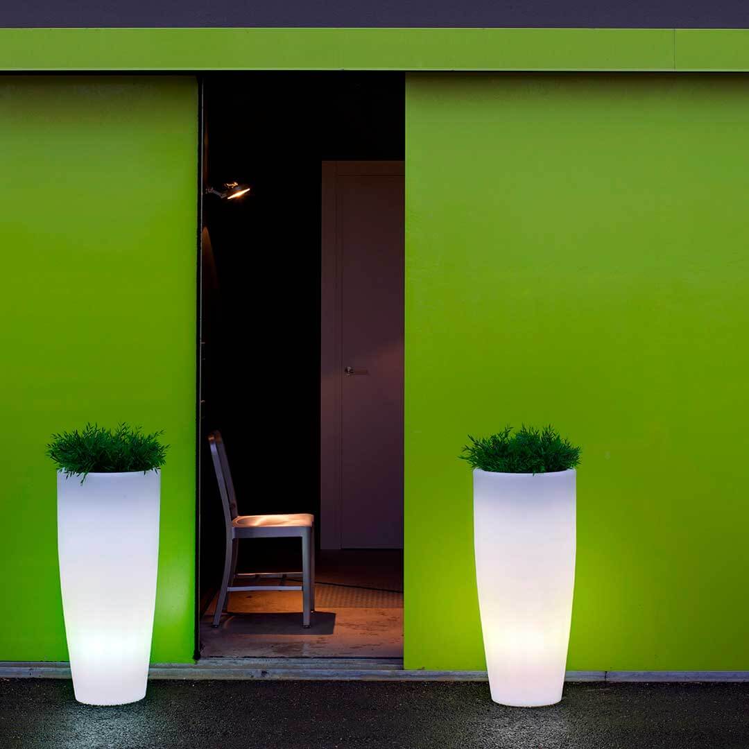 Fioriera cilindrica con luce LED e cavo in bambù, 90 Ø40X90 cm