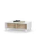 TABLE BASSE À PLATEAU REHAUSSABLE 38X100X68 CM BLANC BRILLANT/CHÊNE CANADIEN