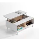 TABLE BASSE À PLATEAU REHAUSSABLE 38X100X68 CM BLANC BRILLANT/CHÊNE CANADIEN