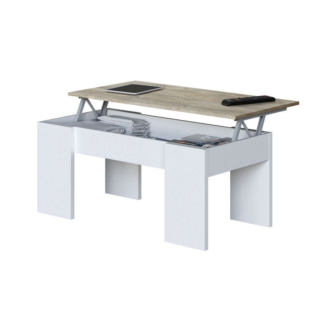 MESA DE CENTRO ELEVABLE FLOW 45X100X50 CM ROBLE ALASKA / BLANCO ARTIK 