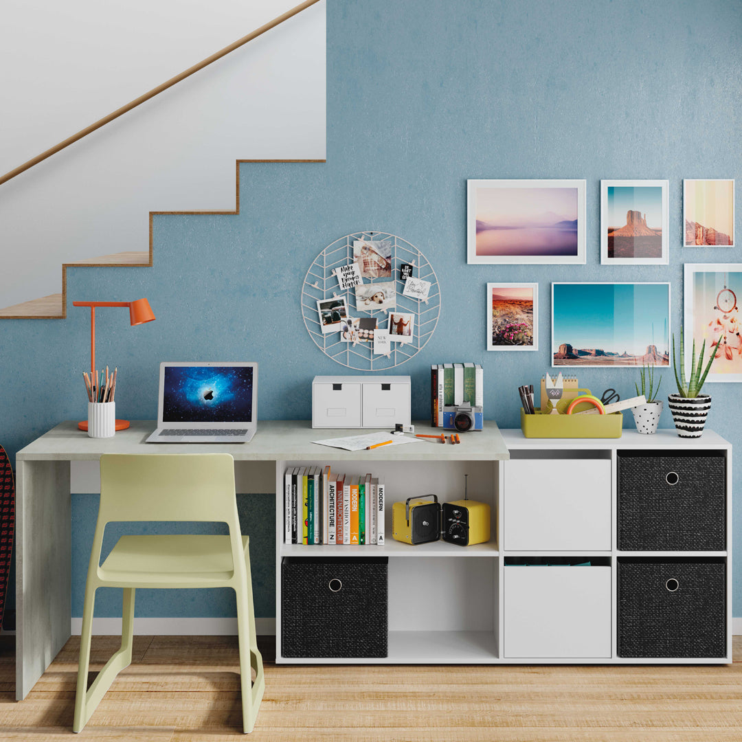 Bureau 74x136x139 cm blanc artik et ciment