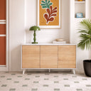 Buffet de salon à 3 portes, 75 x 154 x 41 cm, blanc brillant/chêne