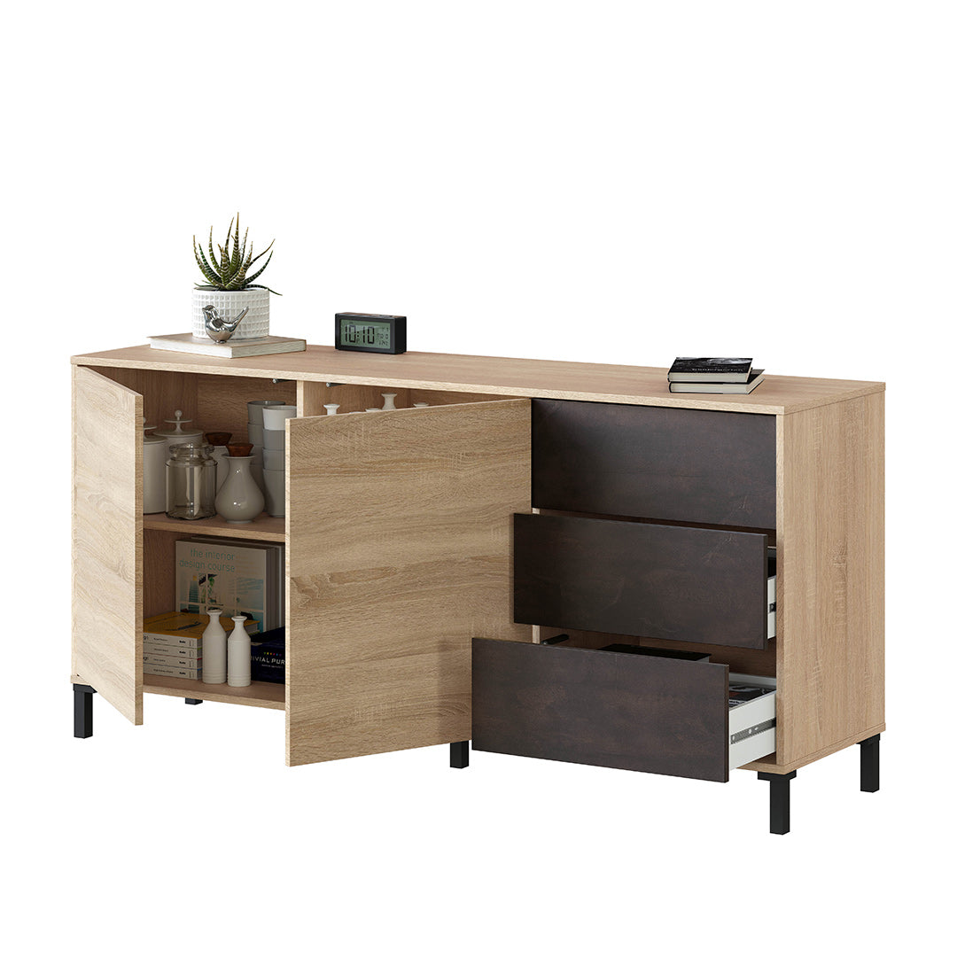 Buffet Urban Plus 154 x 74 x 41 cm, chêne canadien/oxyde