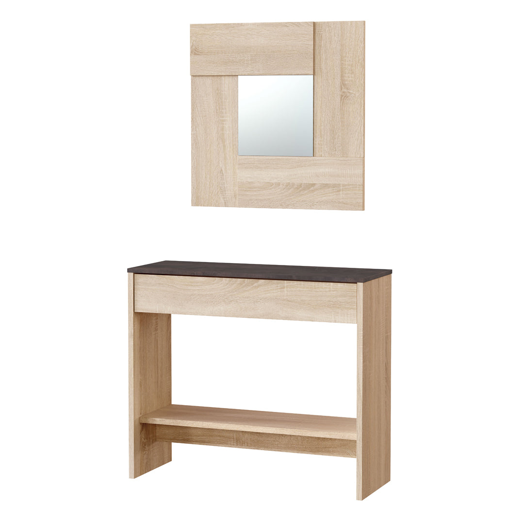 Meuble d'entrée avec miroir 79 x 92 x 33 cm, chêne canadien / oxyde