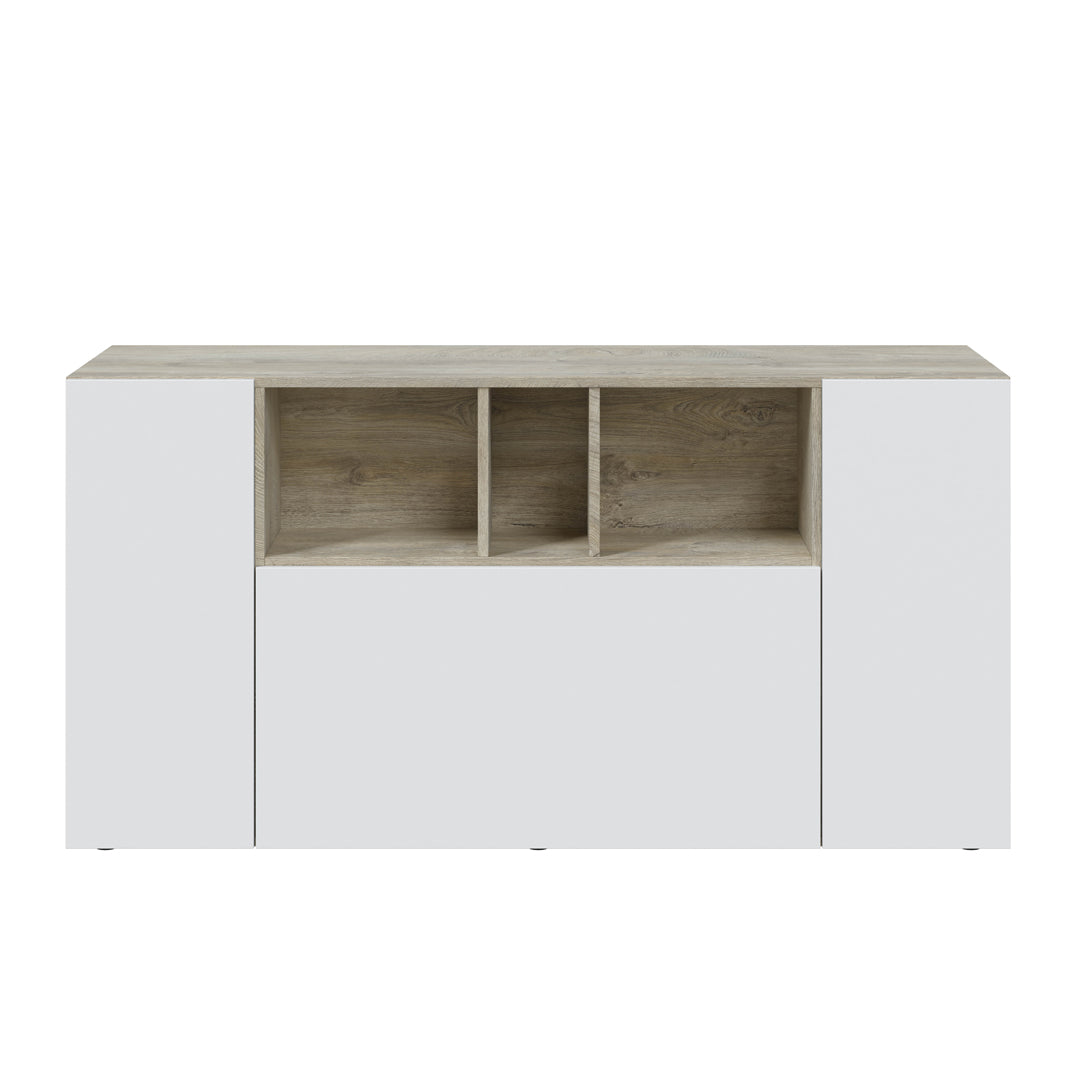 Credenza Loire a 3 ante, 76x150x41 cm, rovere Alaska e bianco artico