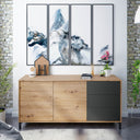 Buffet à 2 portes et 3 tiroirs, 74 x 154 x 41 cm, gris anthracite et chêne