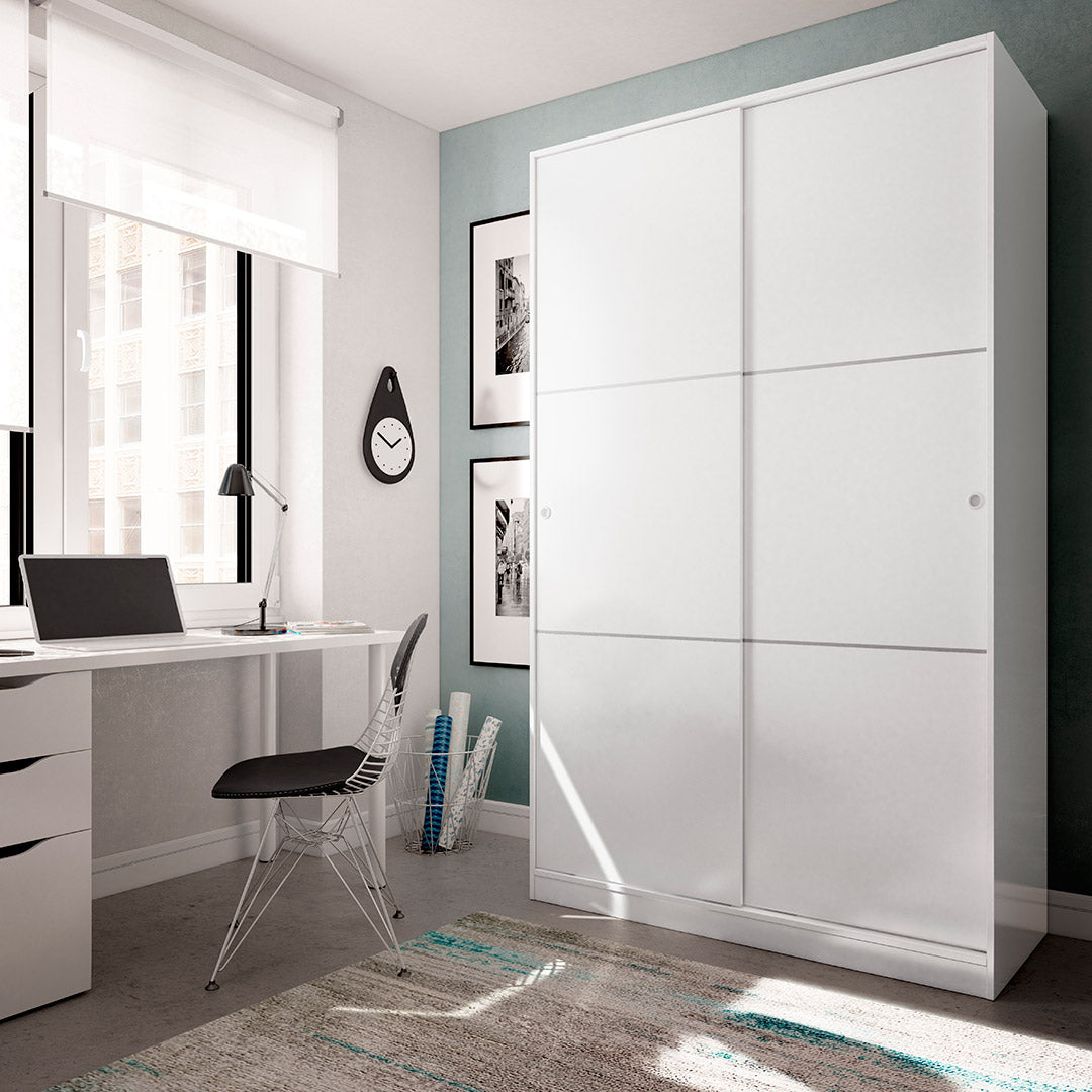Armadio con 2 ampie ante scorrevoli, 120x210x50 cm, bianco lucido