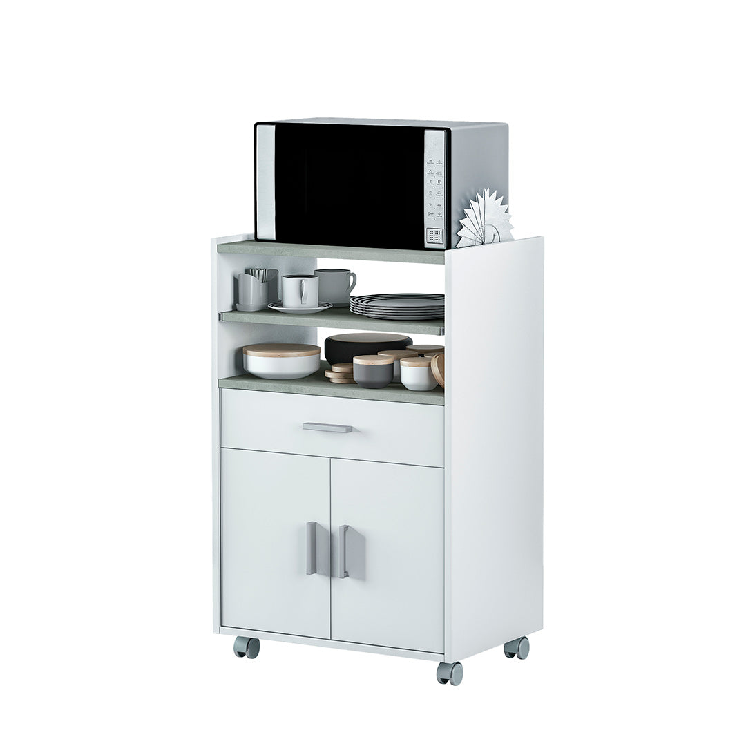 MUEBLE AUXILIAR COCINA CON CAJON Y PUERTAS 59X83X40 CM BLANCO/CEMENTO