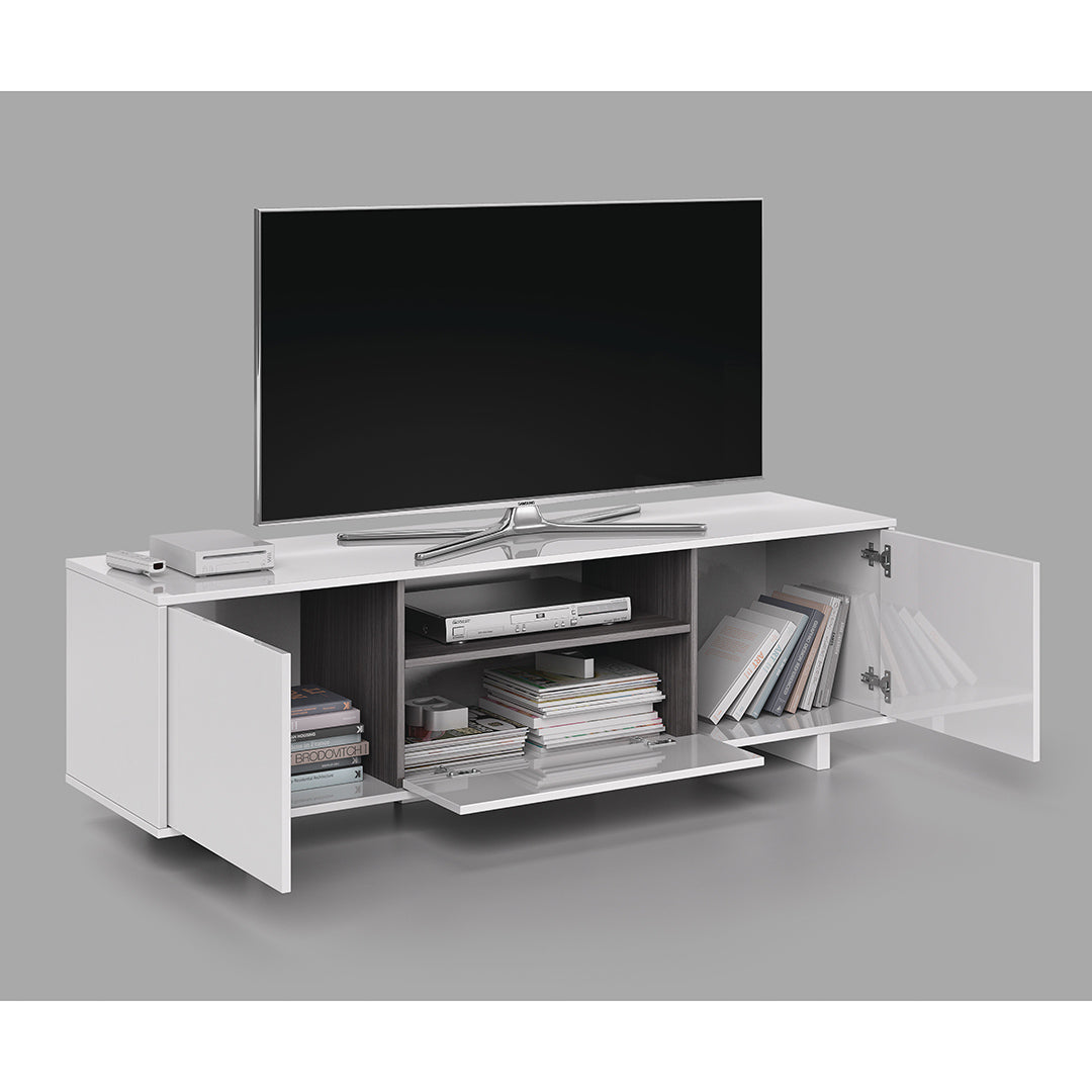 MOBILE TV CON ANTA E RIPIANO 150X46X41 CM BIANCO LUCIDO/GRIGIO CENERE