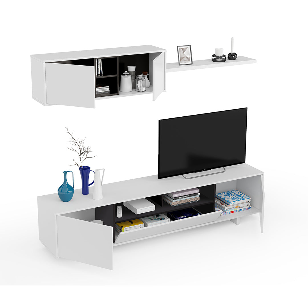 MOBILE SOGGIORNO VARYS 200X46X41 CM BIANCO LUCIDO/GRIGIO