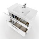 Mobile bagno con anta battente + cassetto con lavabo + specchio bianco