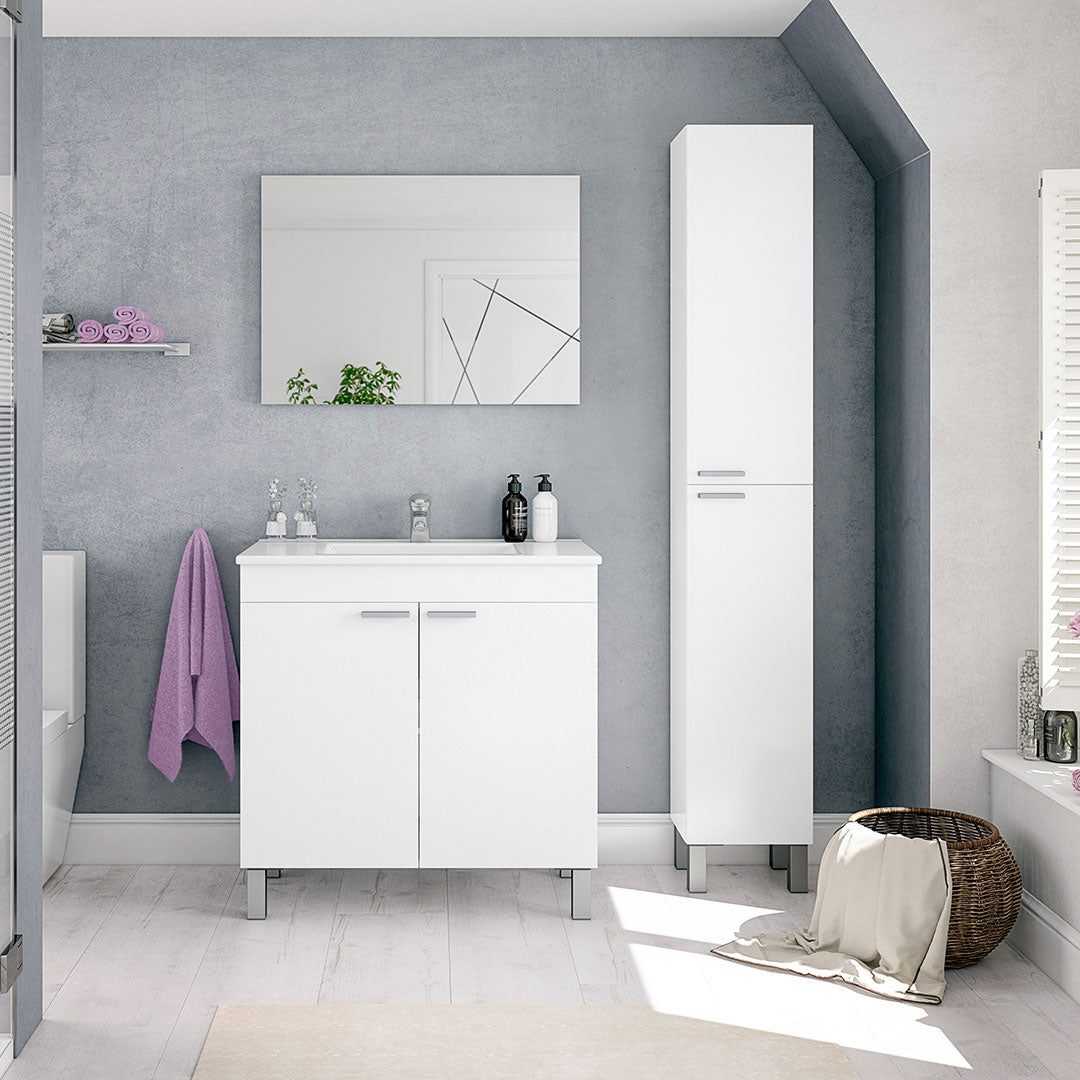 MUEBLE BAÑO 2 PUERTAS CON LAVABO + ESPEJO LC1-80 BLANCO