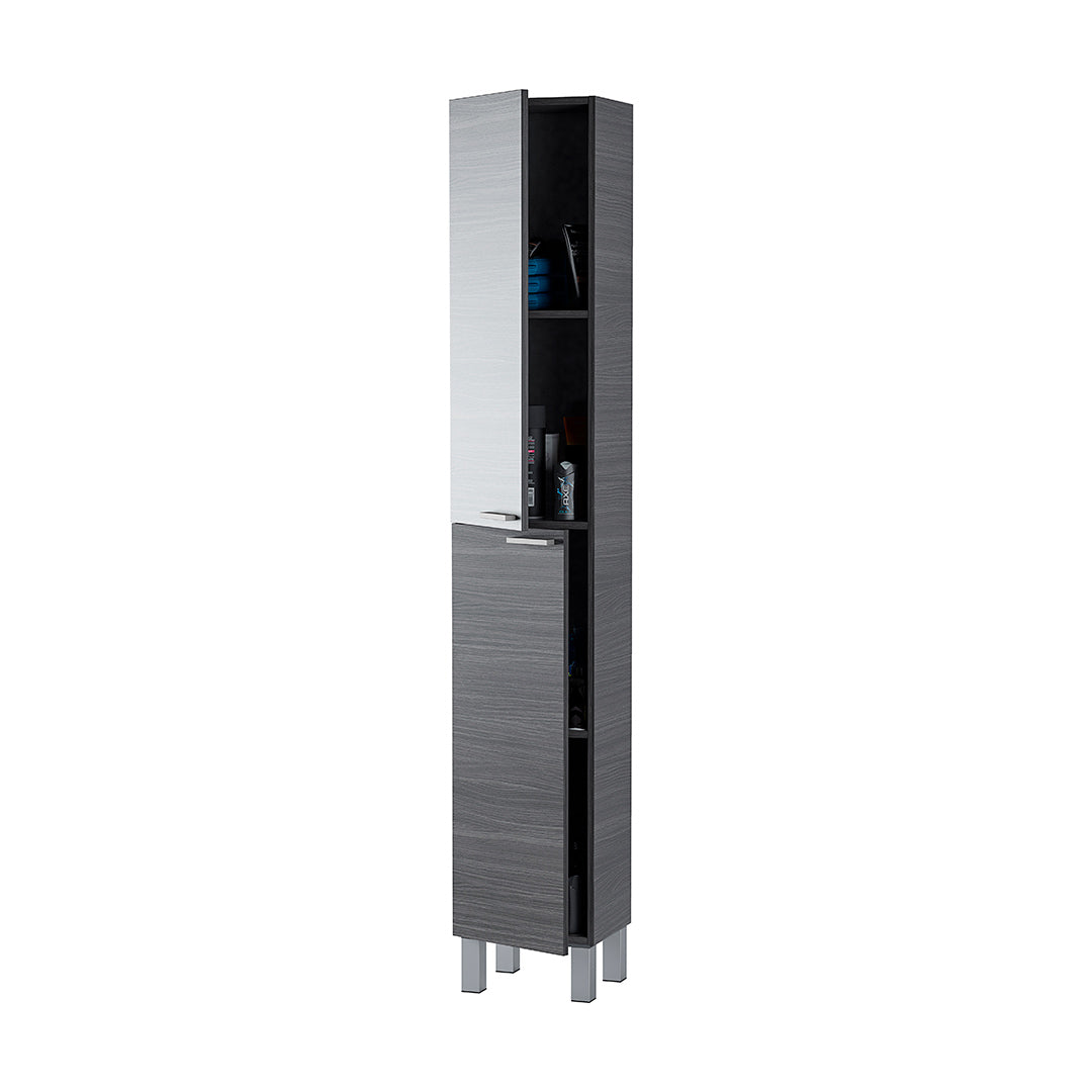 Colonna da bagno con 2 ante + 4 ripiani, 182 cm, grigio