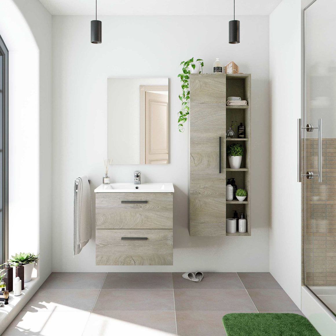 MUEBLE BAÑO CON ESPEJO ATHENA 57X60X45 CM ROBLE ALASKA