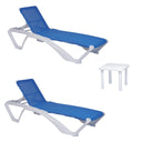 Conjunto Andorra: 2 espreguiçadeiras e mesa Aqua, branca e azul.