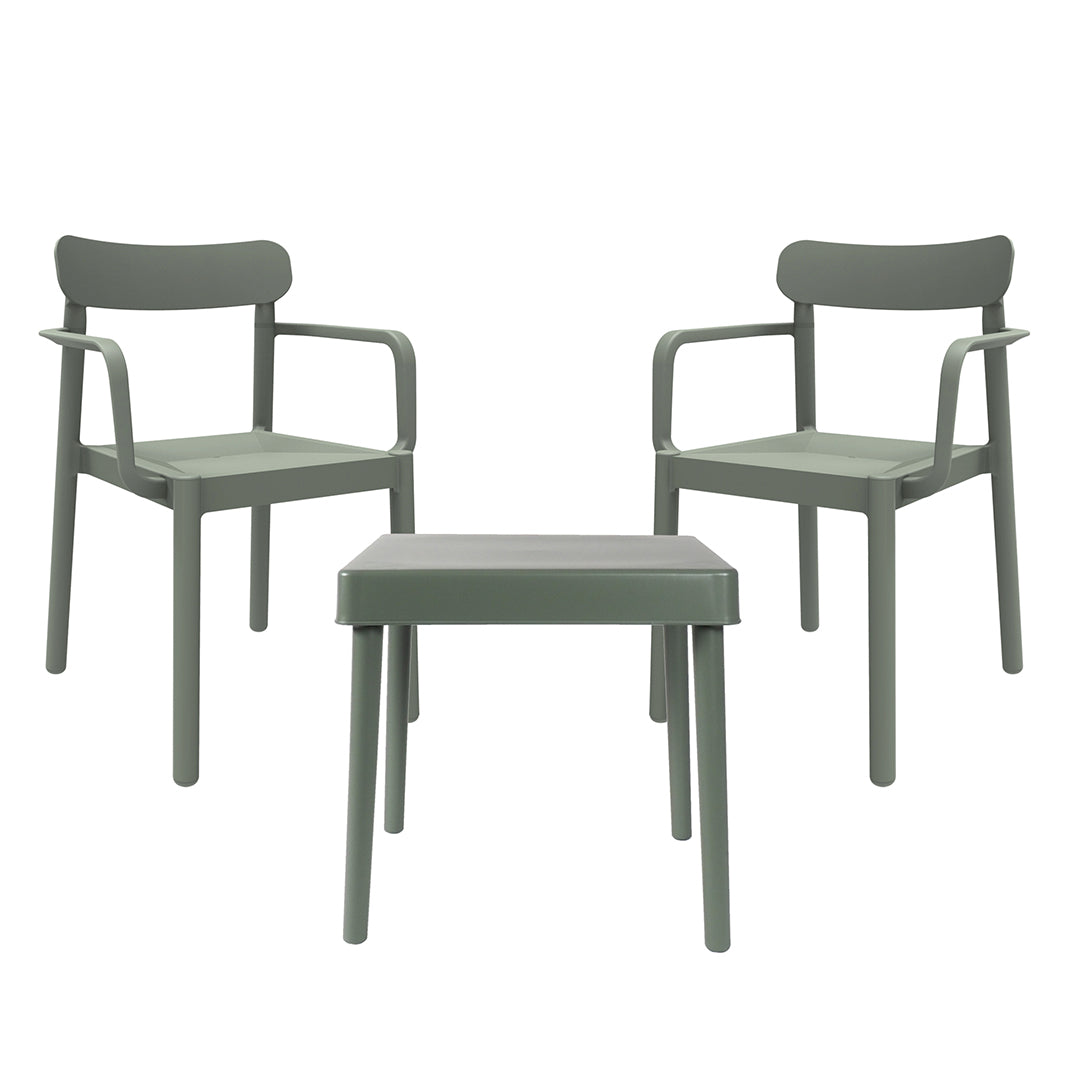ENSEMBLE ALBA : TABLE ET 2 CHAISES, VERT GRIS