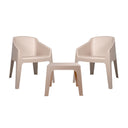 Set Baku con tavolo e 2 sedie beige per giardino e terrazza.