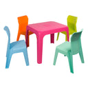 Conjunto infantil Jan: mesa fúcsia e 4 cadeiras multicoloridas