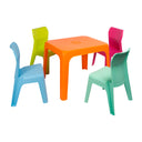 Set per bambini Jan: tavolo arancione e 4 sedie multicolori