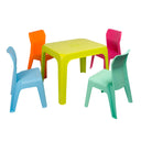 Conjunto infantil Jan: mesa verde-limão e 4 cadeiras multicoloridas