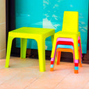 Set per bambini Julieta: tavolo blu e 4 sedie multicolori