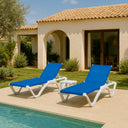 CONJUNTO ANDORRA 2 TUMBONAS Y MESA ACQUA BLANCO Y AZUL